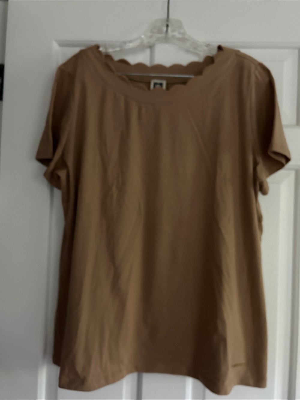 Anne Klein Tan Scallop Neck Short Sleeve Tee